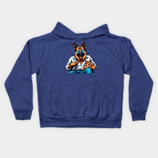 German Shepherd Dog Eating Pizza Kids Hoodie